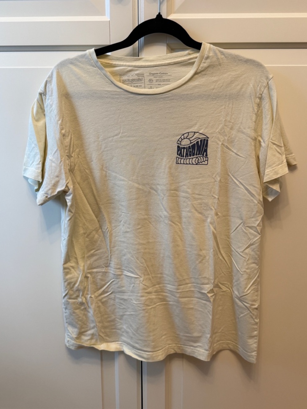 Patagonia Cream Short-Sleeve Tee with Navy Chest Logo